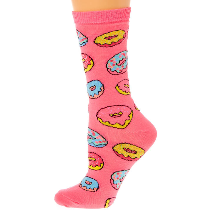 Neon Pink Donut Crew Socks,