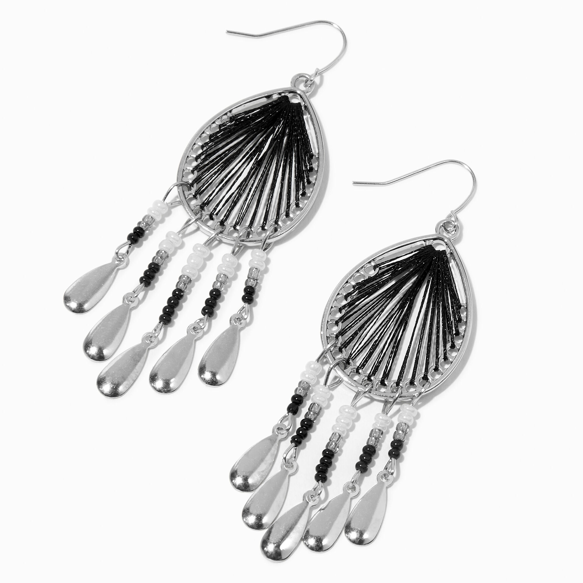 View Claires SilverTone 25 Teardrop Dreamcatcher Drop Earrings Black information