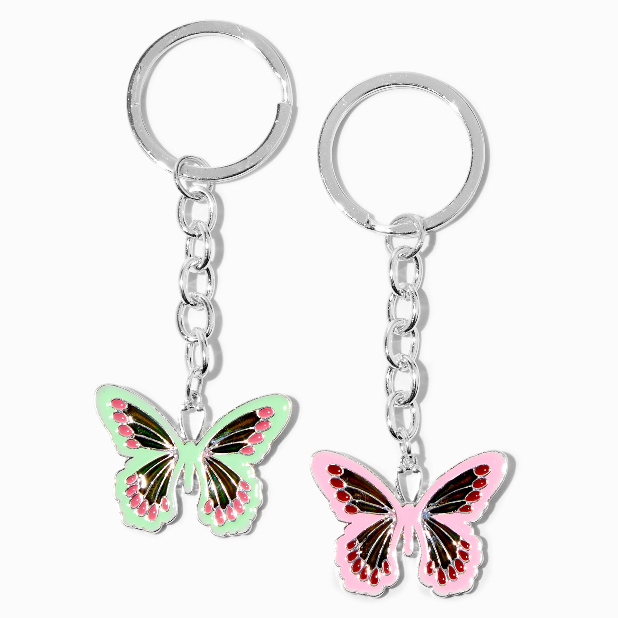 View Claires Butterfly Mood Best Friends Glitter Keyrings 2 Pack Silver information