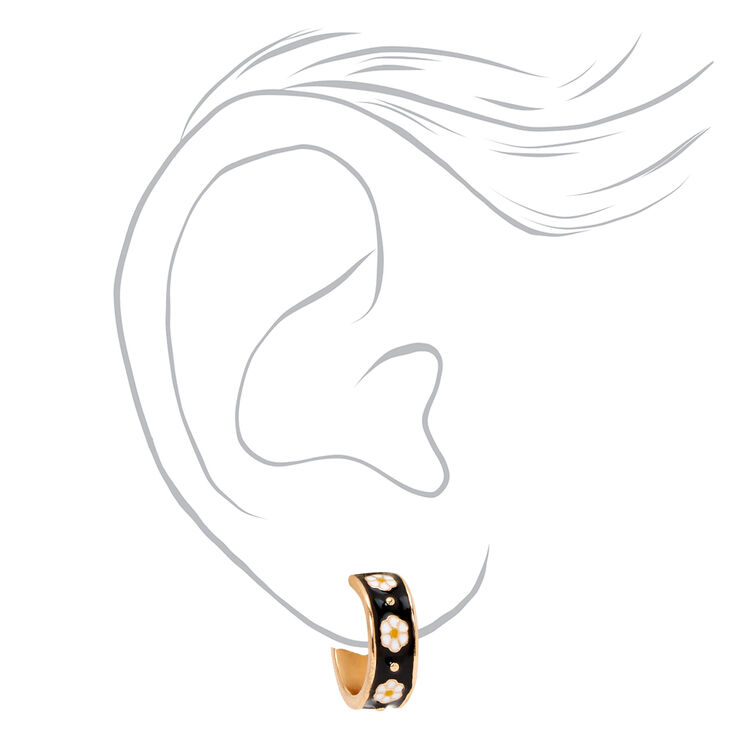Gold &amp; Black 15MM Thick Daisy Hoop Earrings,
