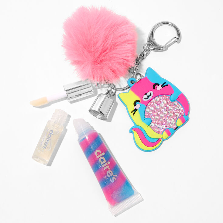 Rainbow Bling Cat Lip Gloss Keyring,
