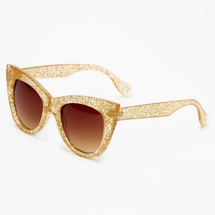 Glittery Cat Eye Sunglasses - Gold,