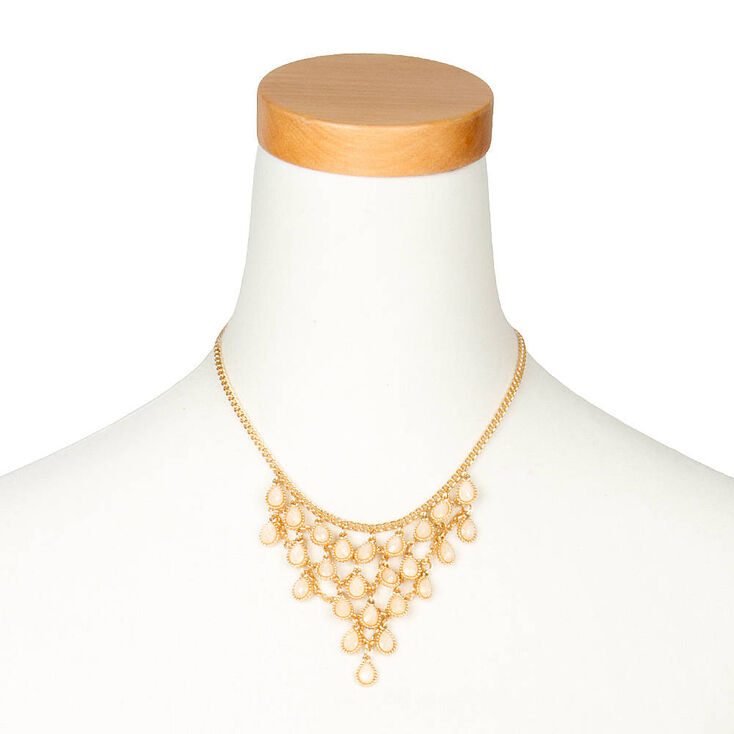 Gold Teardrop Stone Bib Statement Necklace - Ivory,