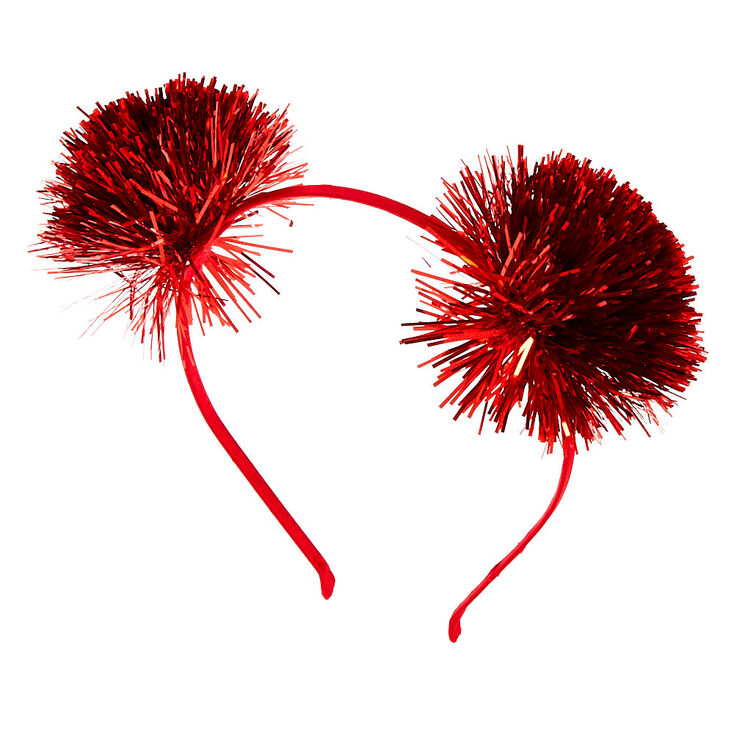 Claire's Serre-tête avec oreilles à pompon guirlande scintillante - Rouge