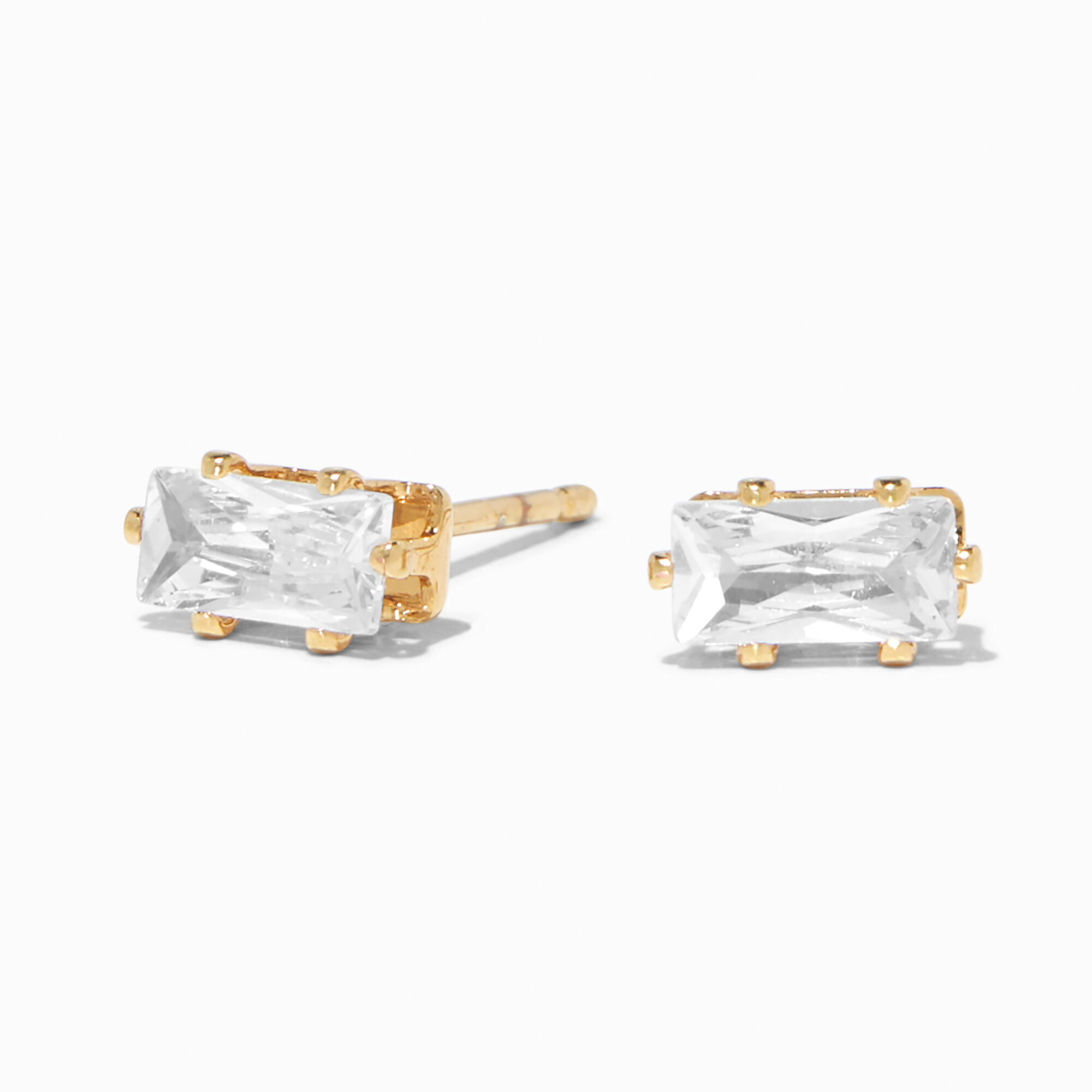 View Claires 18K Plated Cubic Zirconia 6MM Baguette Stud Earrings Gold information