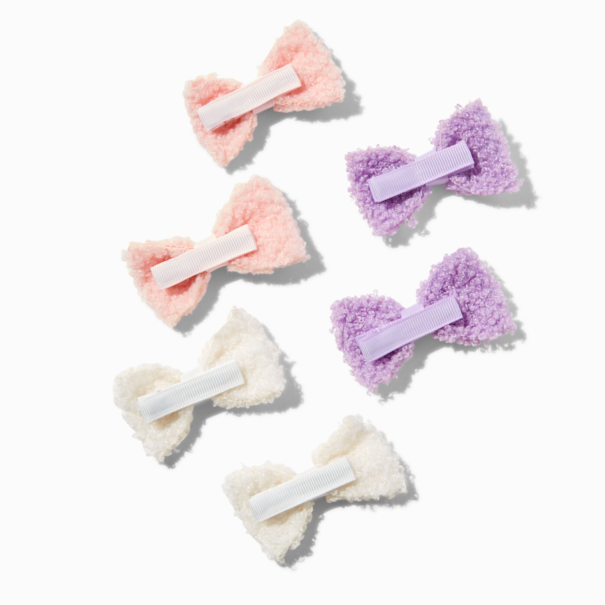 Claire's Club Pastel Sherpa Hair Bow Clips - 6 Pack,