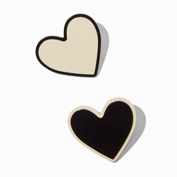 Black &amp; White Heart Hair Clips - 2 Pack,