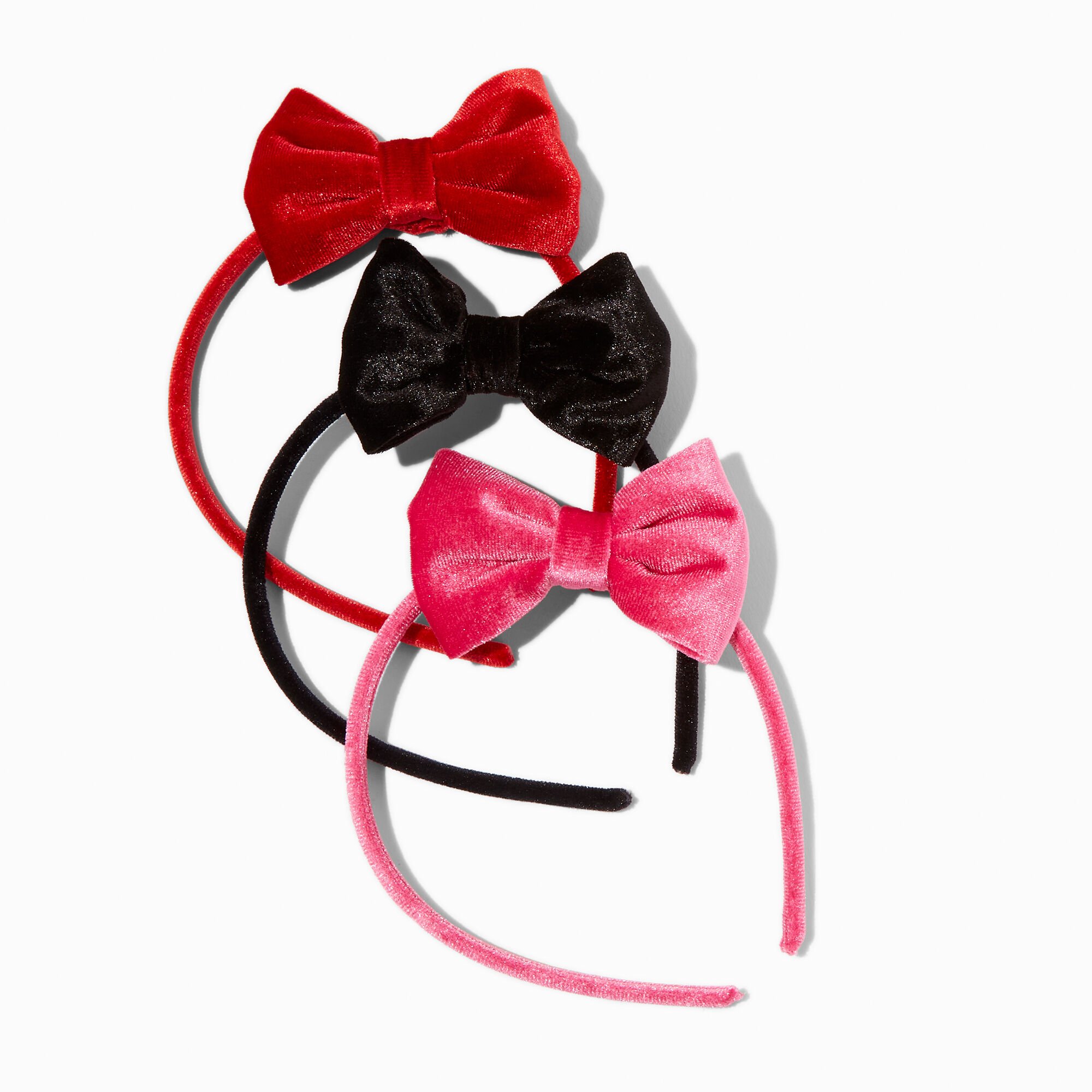 Claire's Club Holiday Velvet Bow Headbands - 3 Pack,
