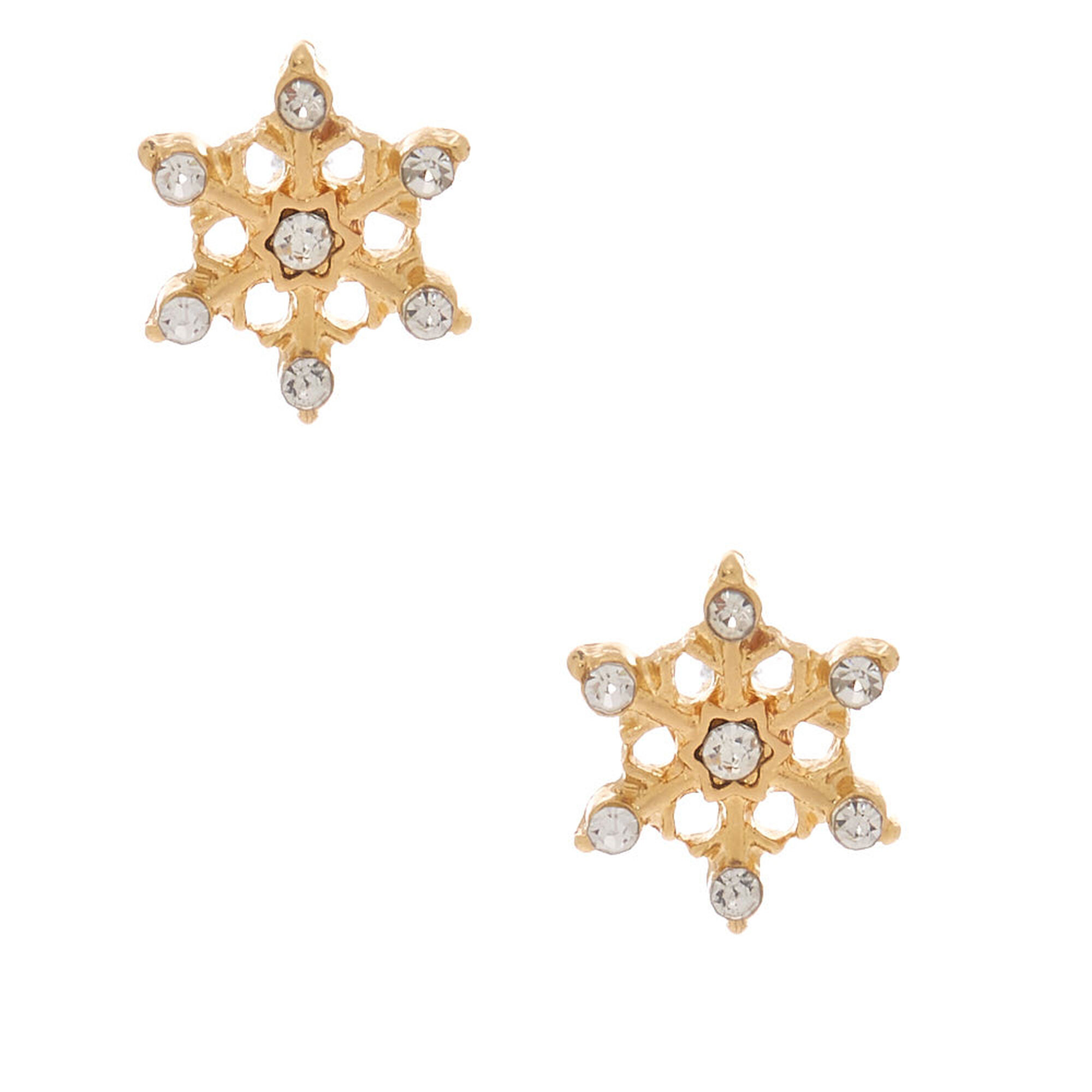 18kt Gold Plated Frosted Snowflake Stud Earrings | Claire's US