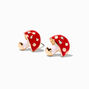 Clous d&#39;oreilles couleur dor&eacute;e d&eacute;cor&eacute;s champignons rouges,