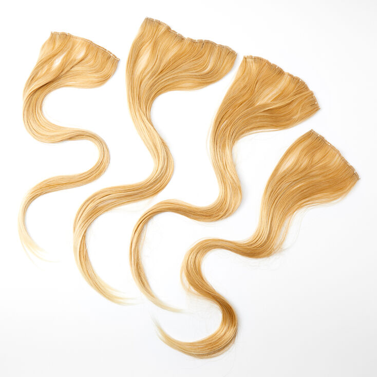 Claire's Extensions de cheveux synthétiques raides extra longues à clip - Blond, lot de 4