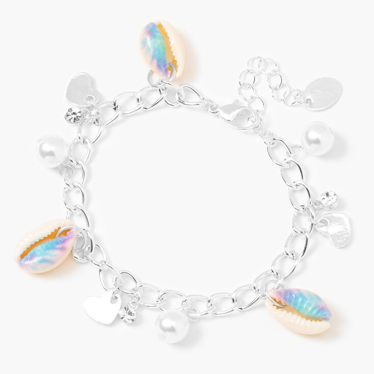 Silver Tie Dye Cowrie Shell Charm Bracelet - Blue,