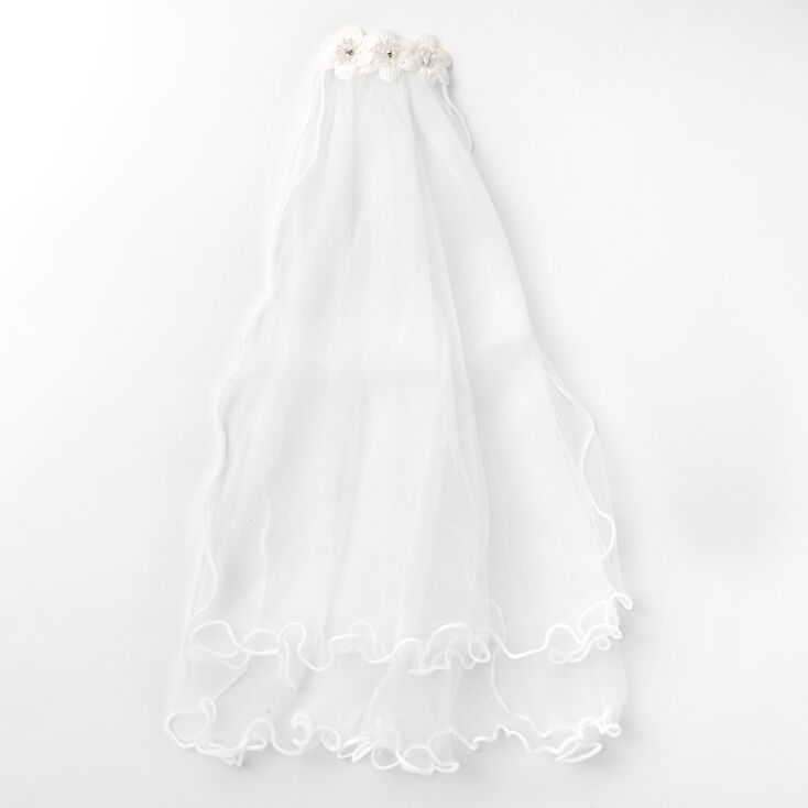 Claire&#39;s Club Pearled Floral Veil - White,