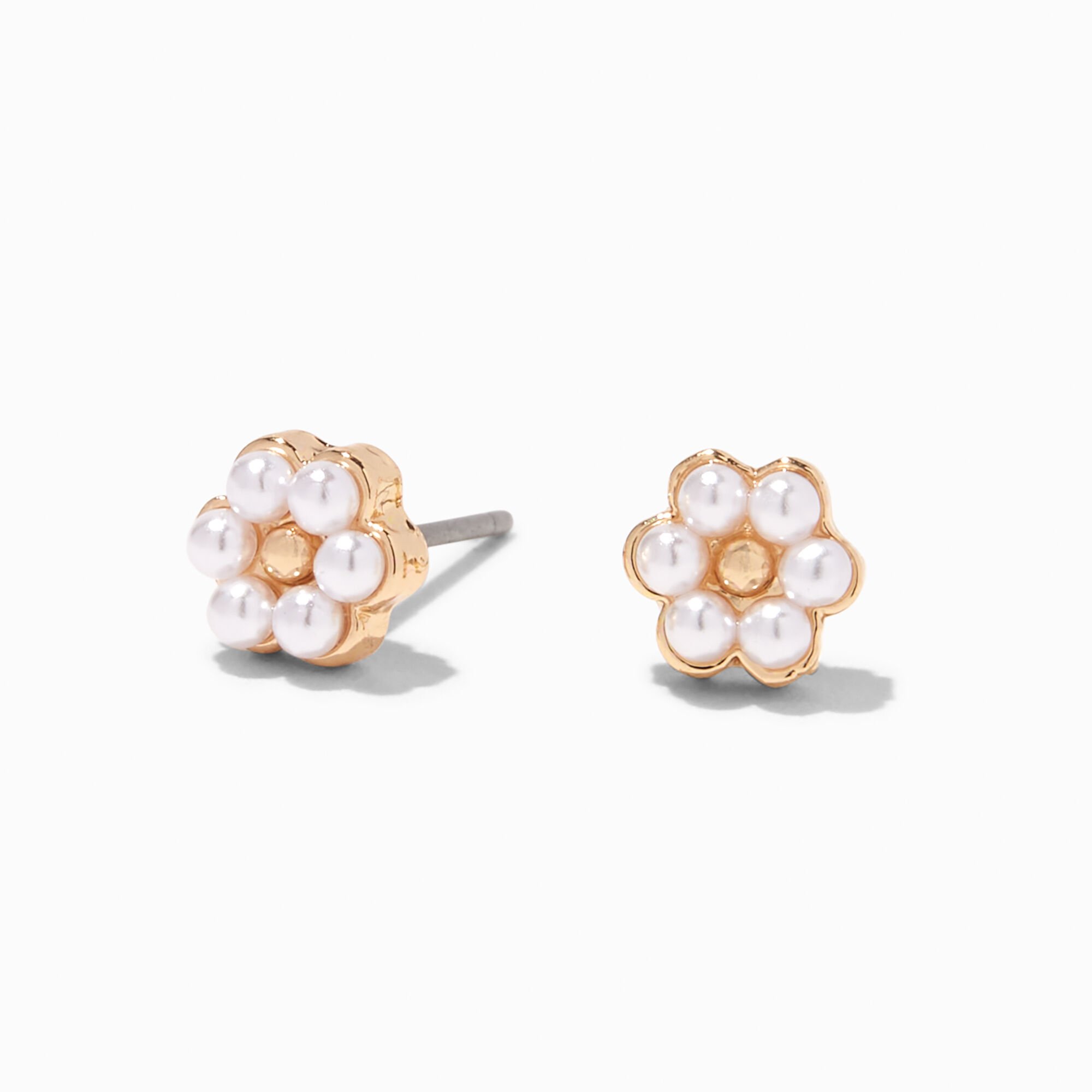 View Claires Tone Pearl Daisy Stud Earrings Gold information