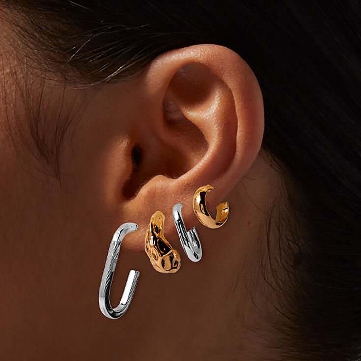 Boucles d&rsquo;oreilles superposables en m&eacute;taux mixtes - Lot de 6,
