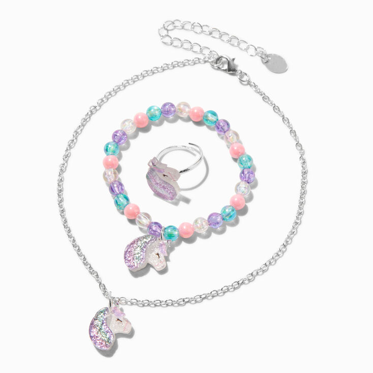 Claire&#39;s Club Silver-tone Pastel Unicorn Jewellery Set - 3 Pack,