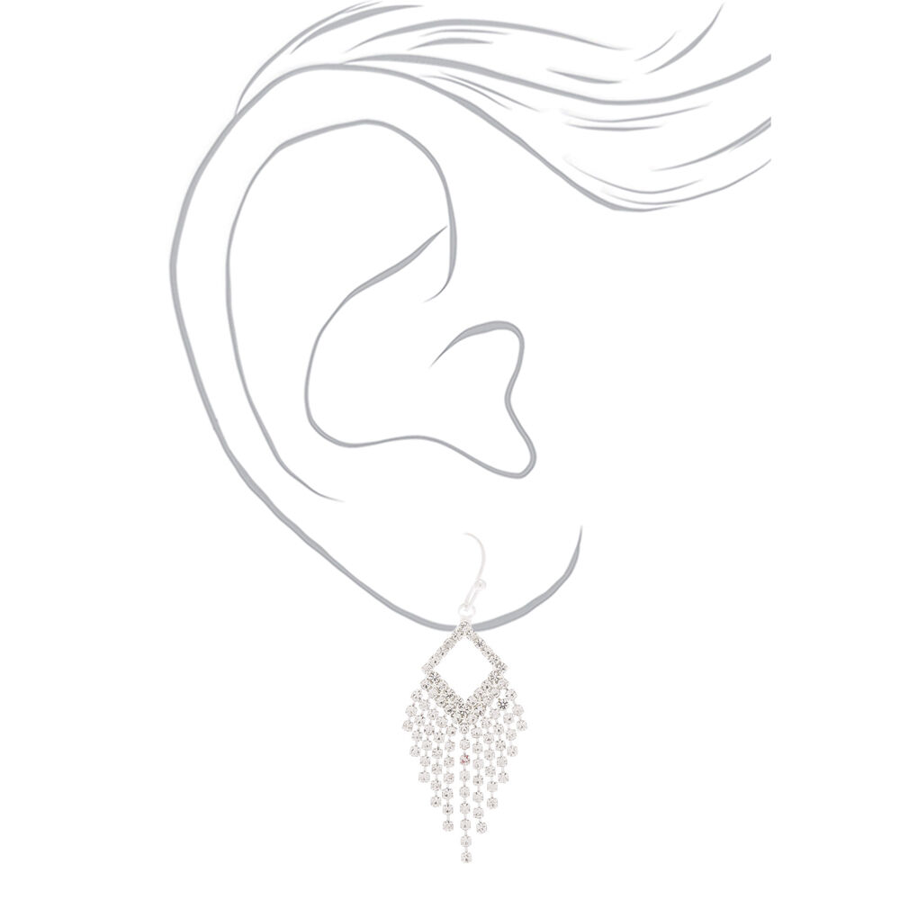 Silver Rhinestone 1.5" Fringe Drop Earrings,