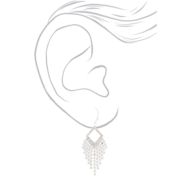 Silver Rhinestone 1.5&quot; Fringe Drop Earrings,