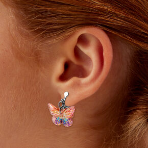 Glitter Butterfly 1&#39;&#39; Clip-On Drop Earrings,