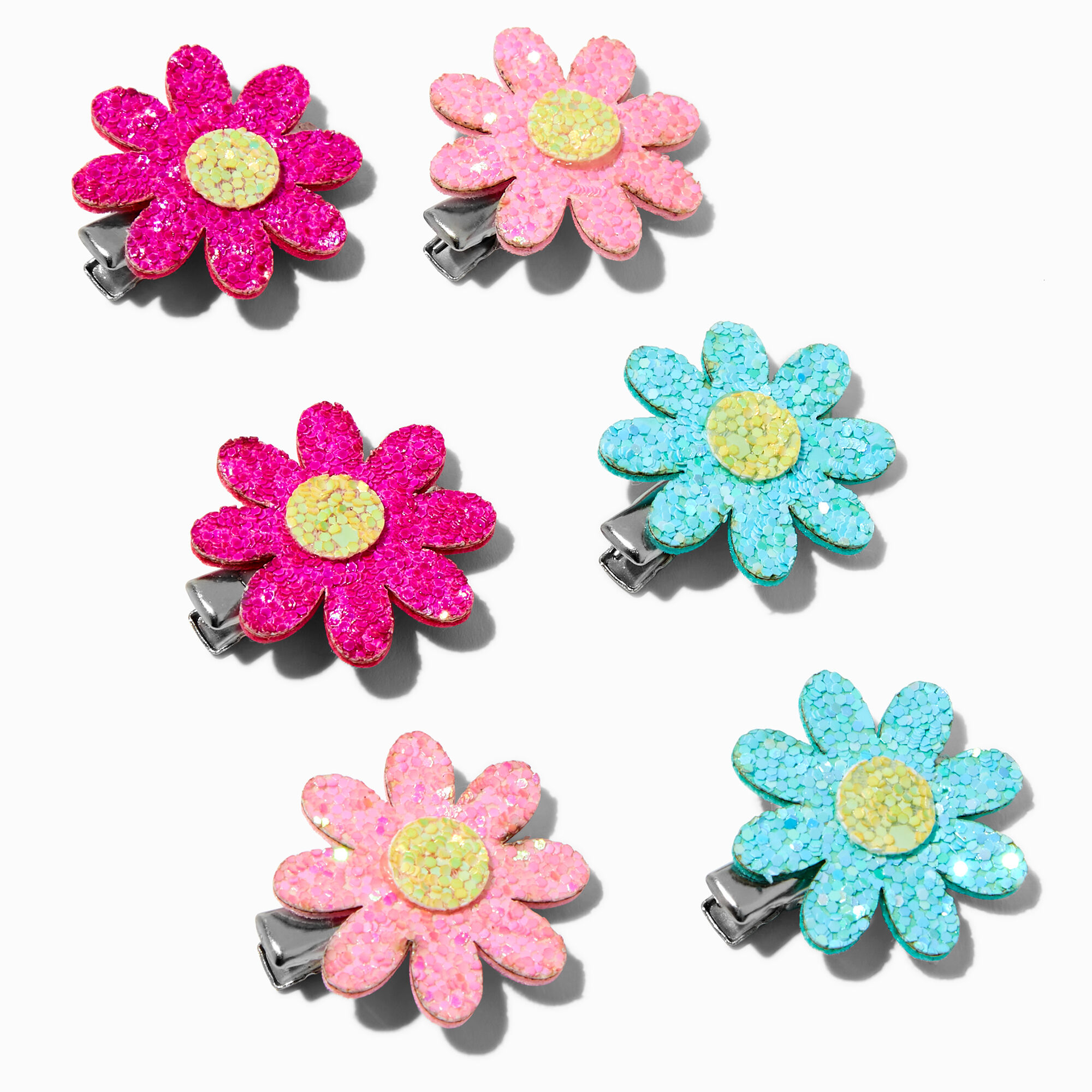 View Claires Club Glitter Flower Hair Clips 6 Pack information