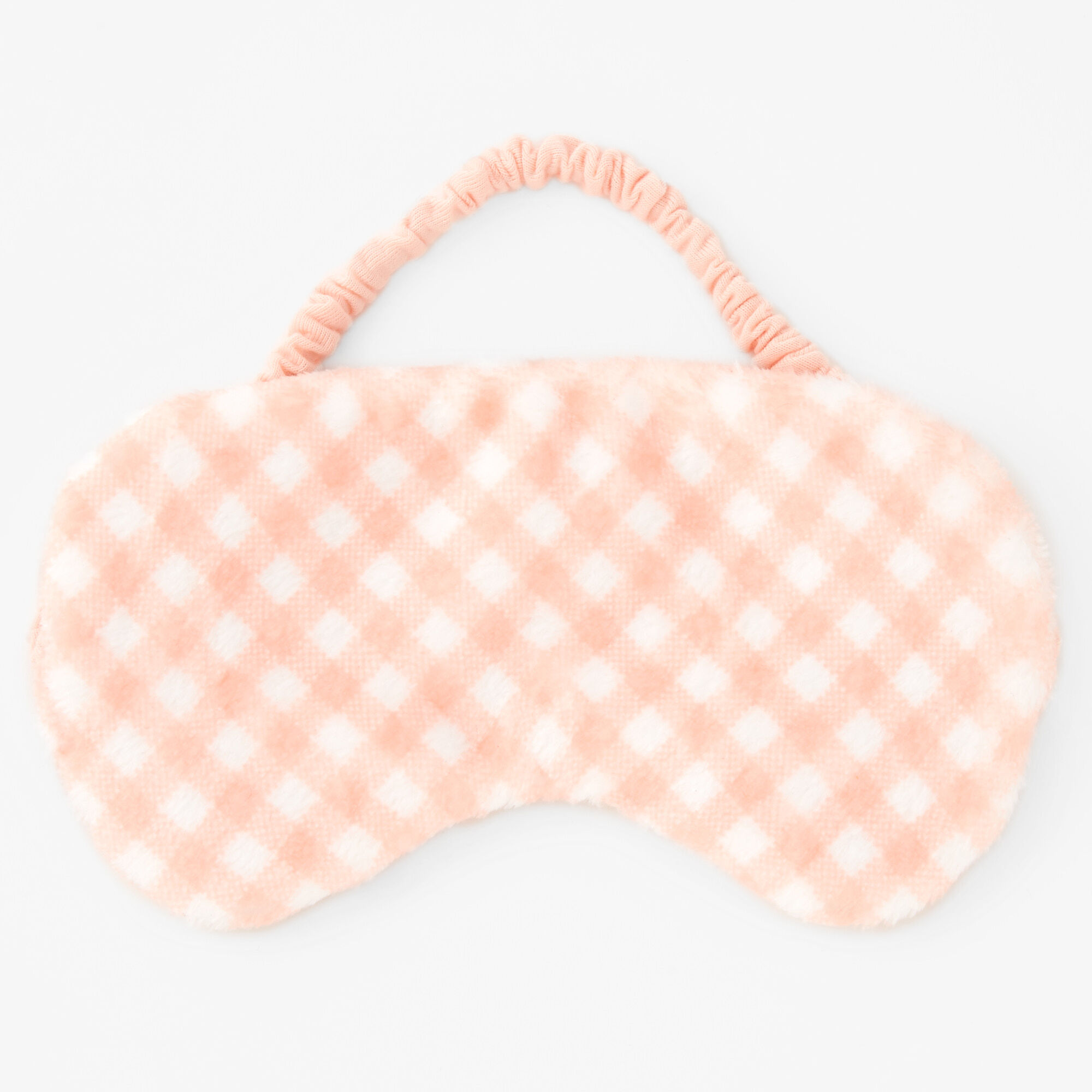 View Claires Gingham Plush Sleeping Mask Coral information