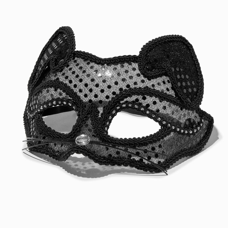 Masque de chat noir en dentelle,