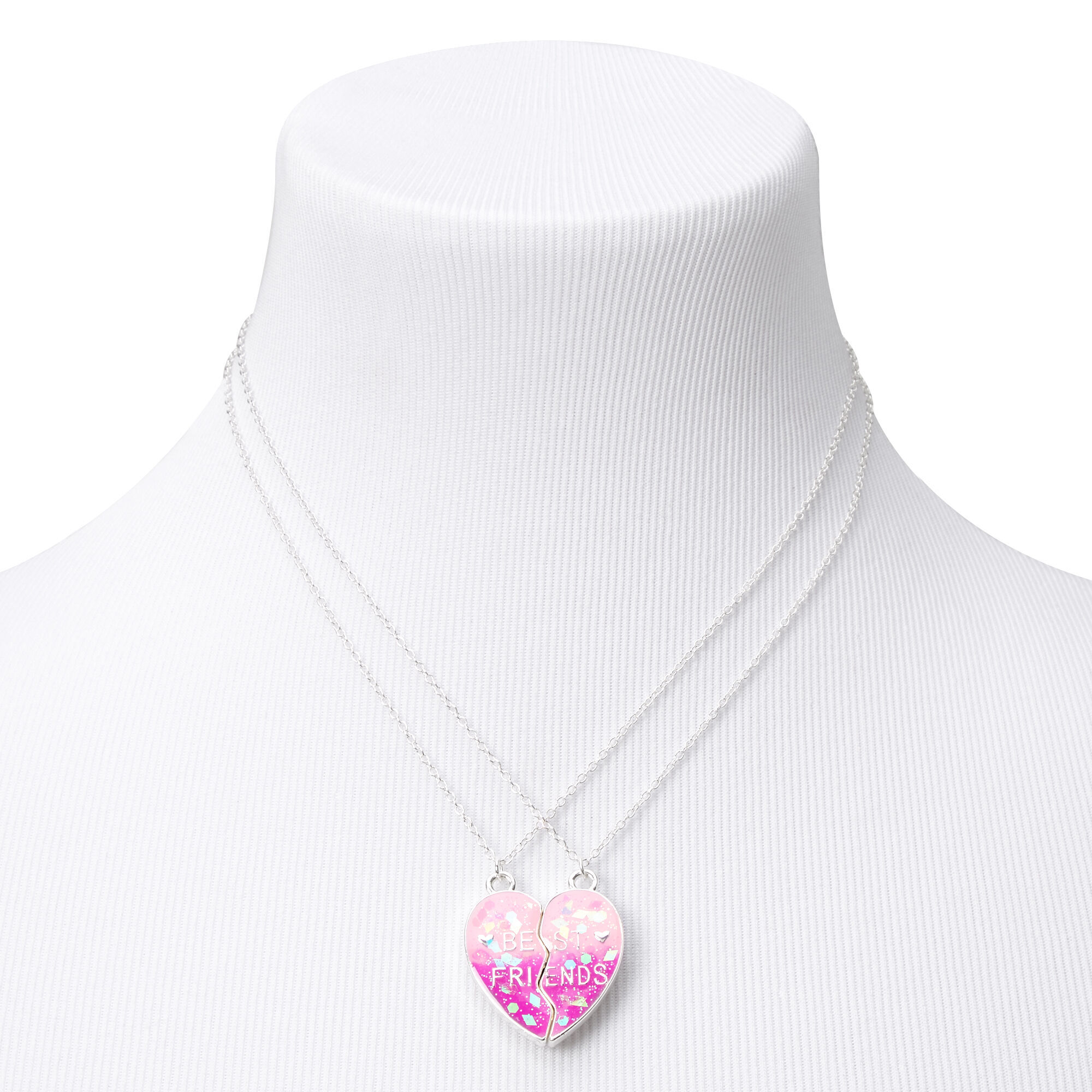 Best Friends Glow In The Dark Pink Confetti Split Heart Necklaces - 2 Pack,
