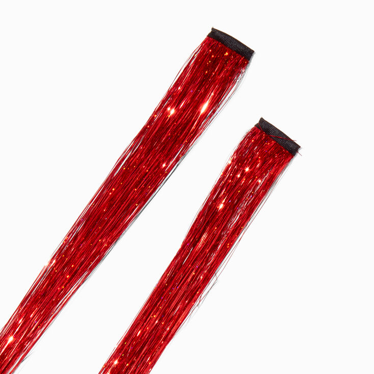 Red Tinsel Faux Hair Clip In Extensions - 2 Pack,