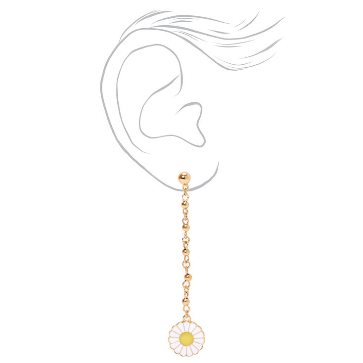 Gold Daisy 3&quot; Linear Drop Earrings,