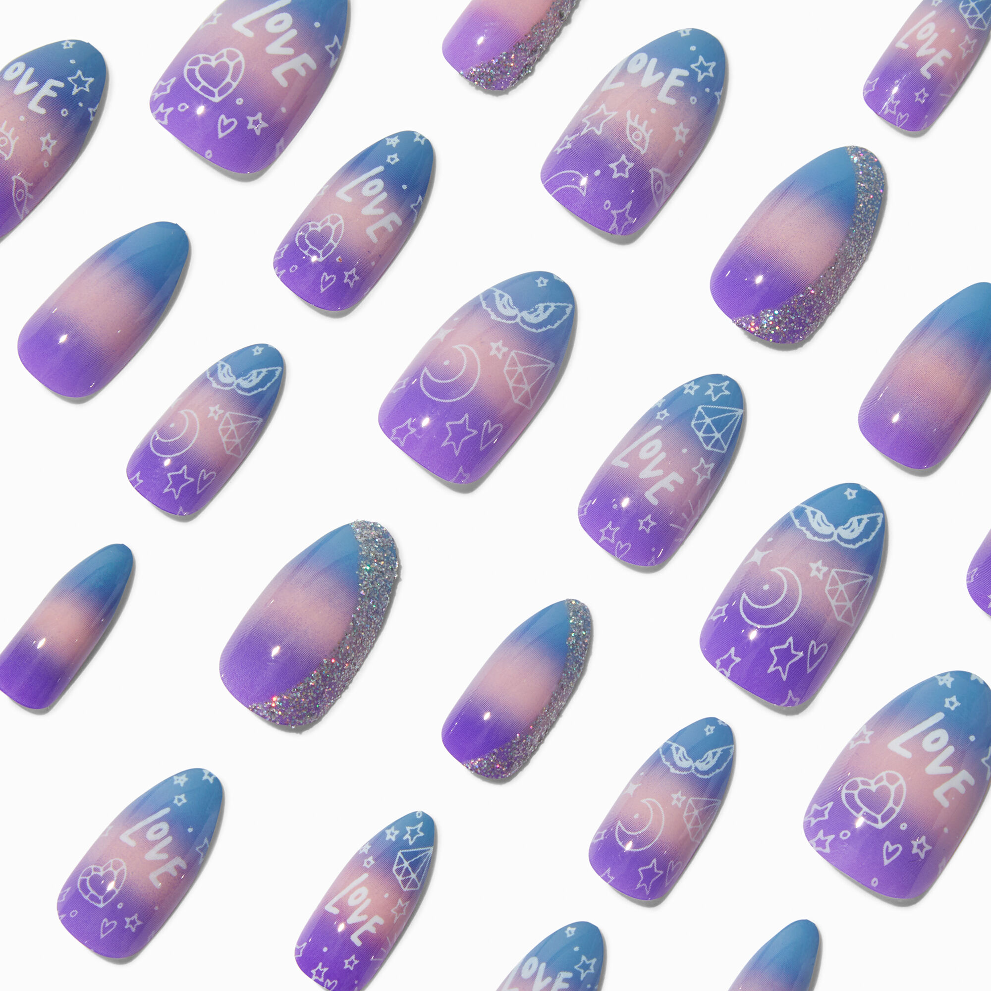 View Claires Ombre Doodle Stiletto Vegan Faux Nail Set 24 Pack information