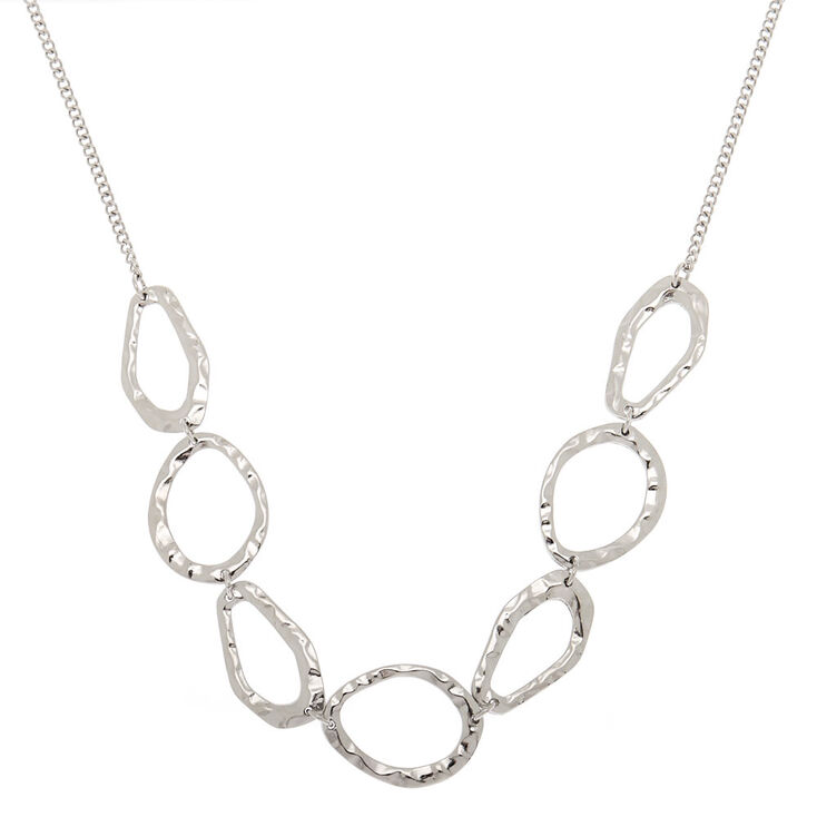 Hammered Silver Oval Statement Necklace,