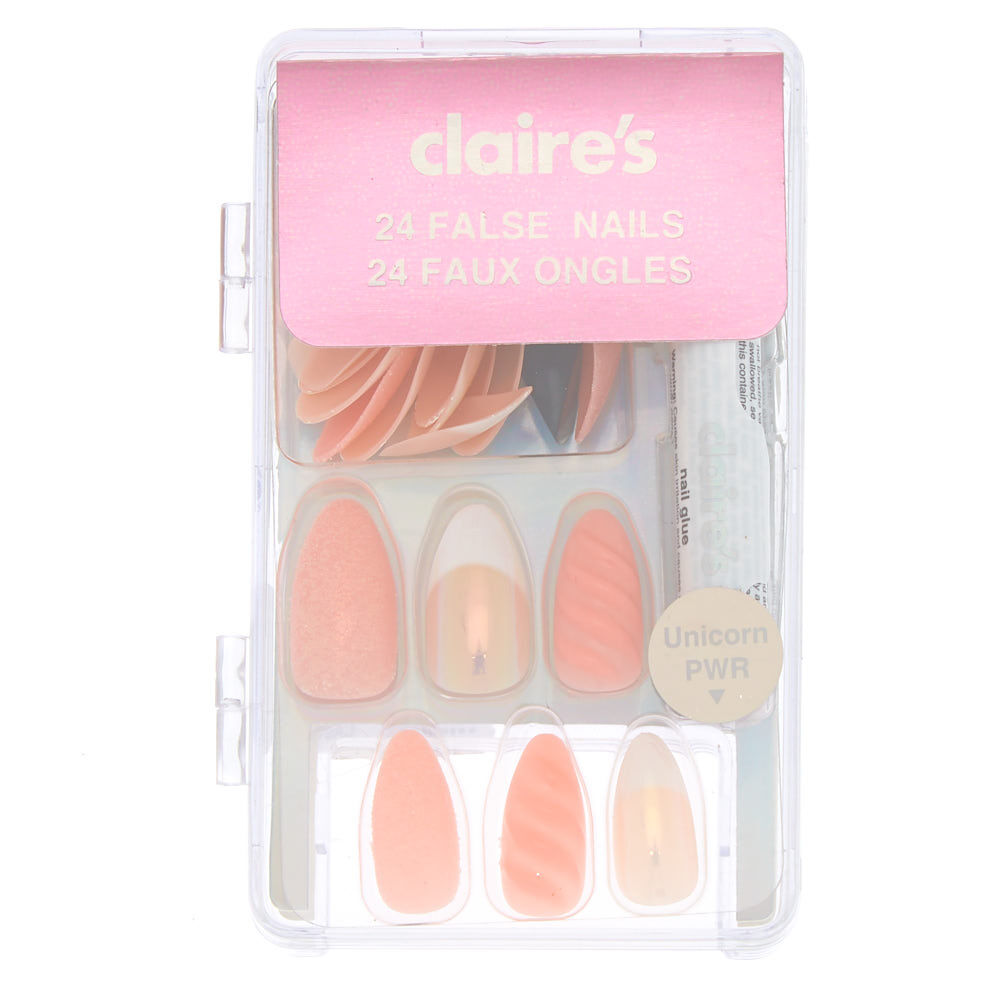 Holographic Unicorn PWR Stiletto Faux Nail Set - Pink, 24 Pack,