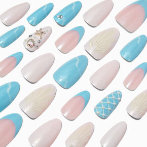 Blue Mermaid Almond Vegan Faux Nail Set - 24 Pack,