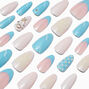 Blue Mermaid Almond Vegan Faux Nail Set - 24 Pack,