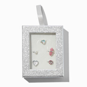Claire&#39;s Club Silver Glitter Box Rings - 5 Pack,