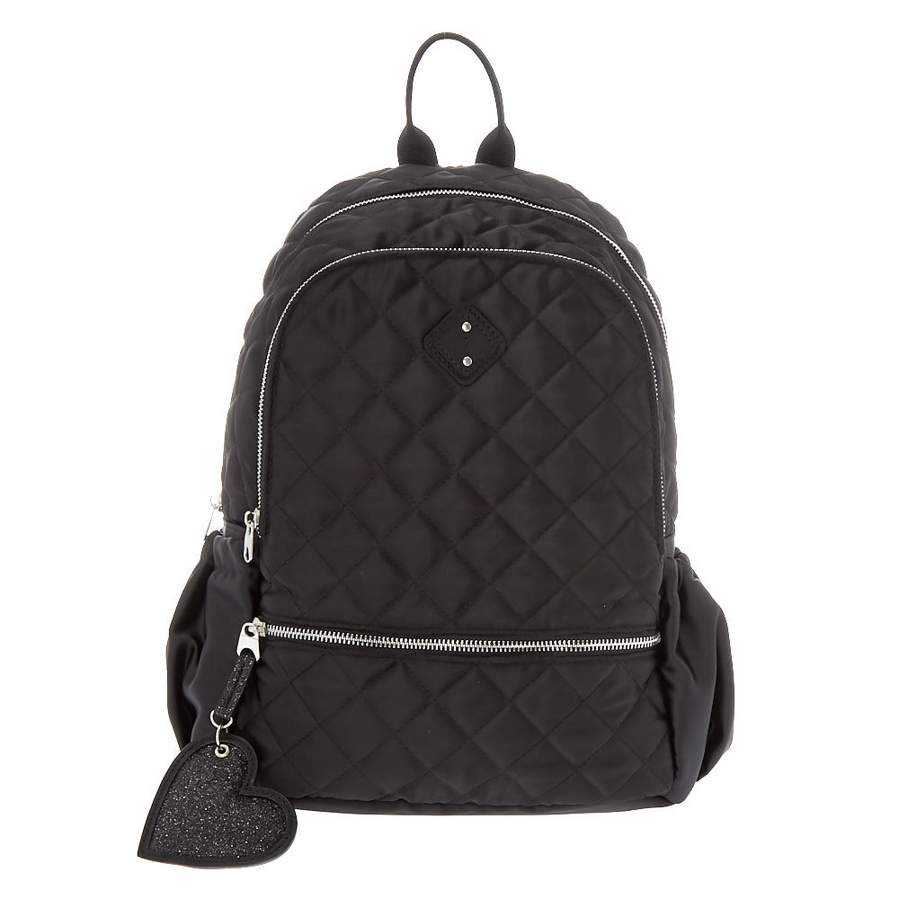 Sac à dos noir de taille moyenne satiné et matelassé,