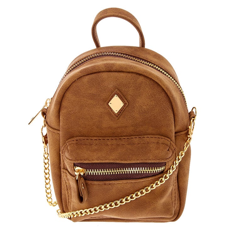 Faux Leather Mini Backpack Crossbody Bag - Cognac,