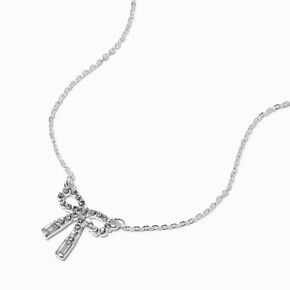 Silver-tone Crystal Bow Pendant Necklace,