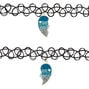 Best Friends Glitter Heart Tattoo Choker Necklaces - Blue, 2 Pack,