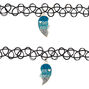 Best Friends Glitter Heart Tattoo Choker Necklaces - Blue, 2 Pack,