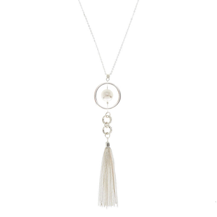 Claire's Long collier à triple pendentif cercle couleur argenté