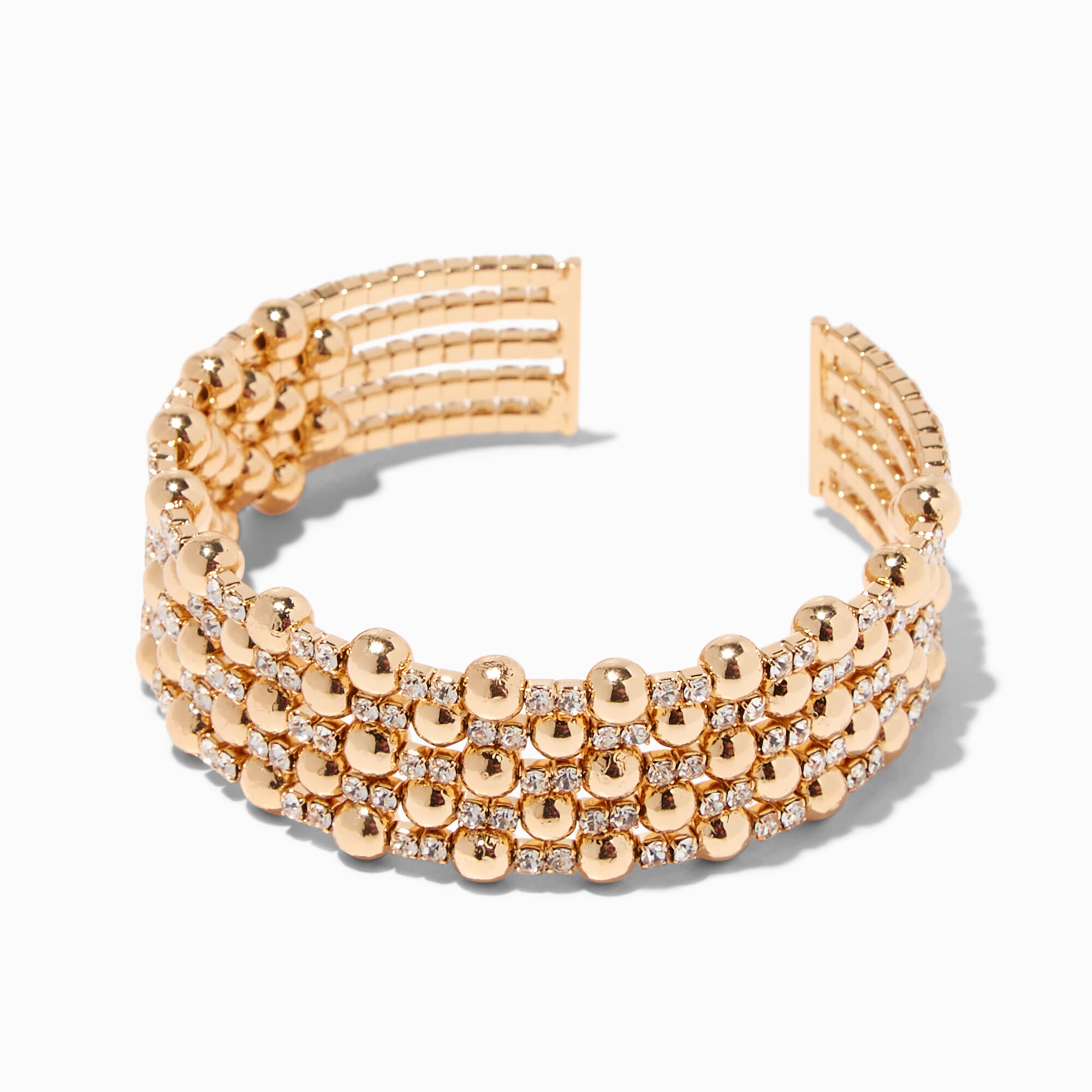 View Claires Tone Rhinestone Ball Glam Cuff Bracelet Gold information