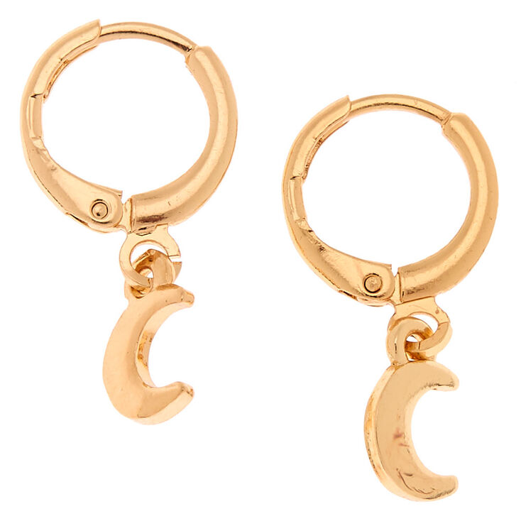 Gold 10MM Moon Huggie Hoop Earrings,