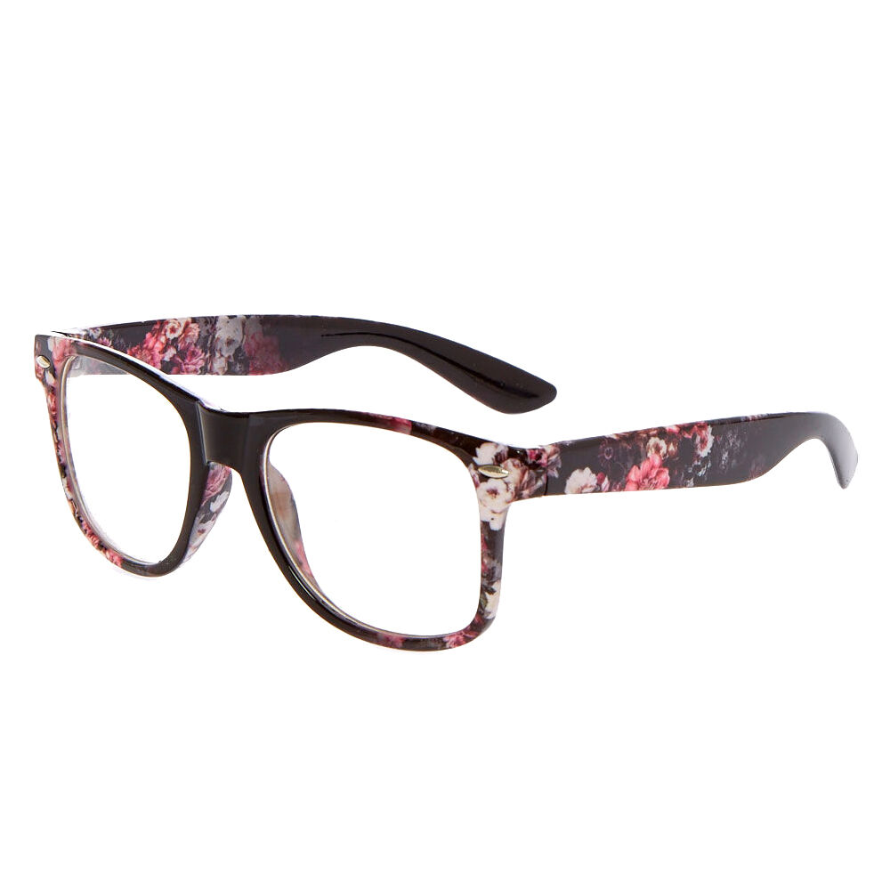 Lunettes rondes noires imprim floral