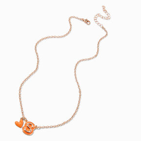 Orange Bubble Initial Heart Pendant Necklace - S,