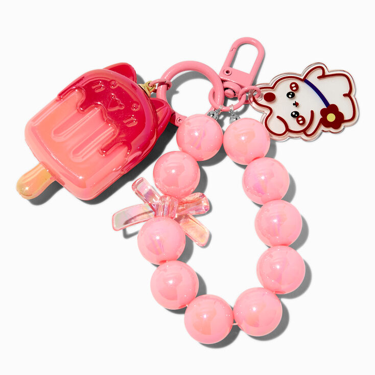 Pink Cat Ice Pop Wristlet Keychain,