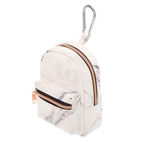 Marble Mini Backpack Keychain - White,