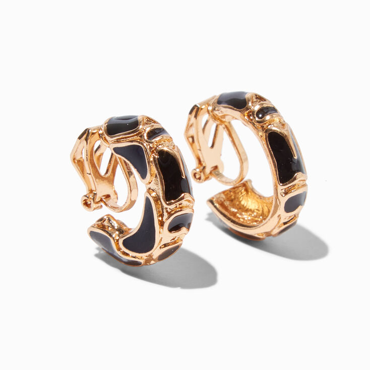 Gold-tone Black 10mm Clip-On Hoop Earrings,