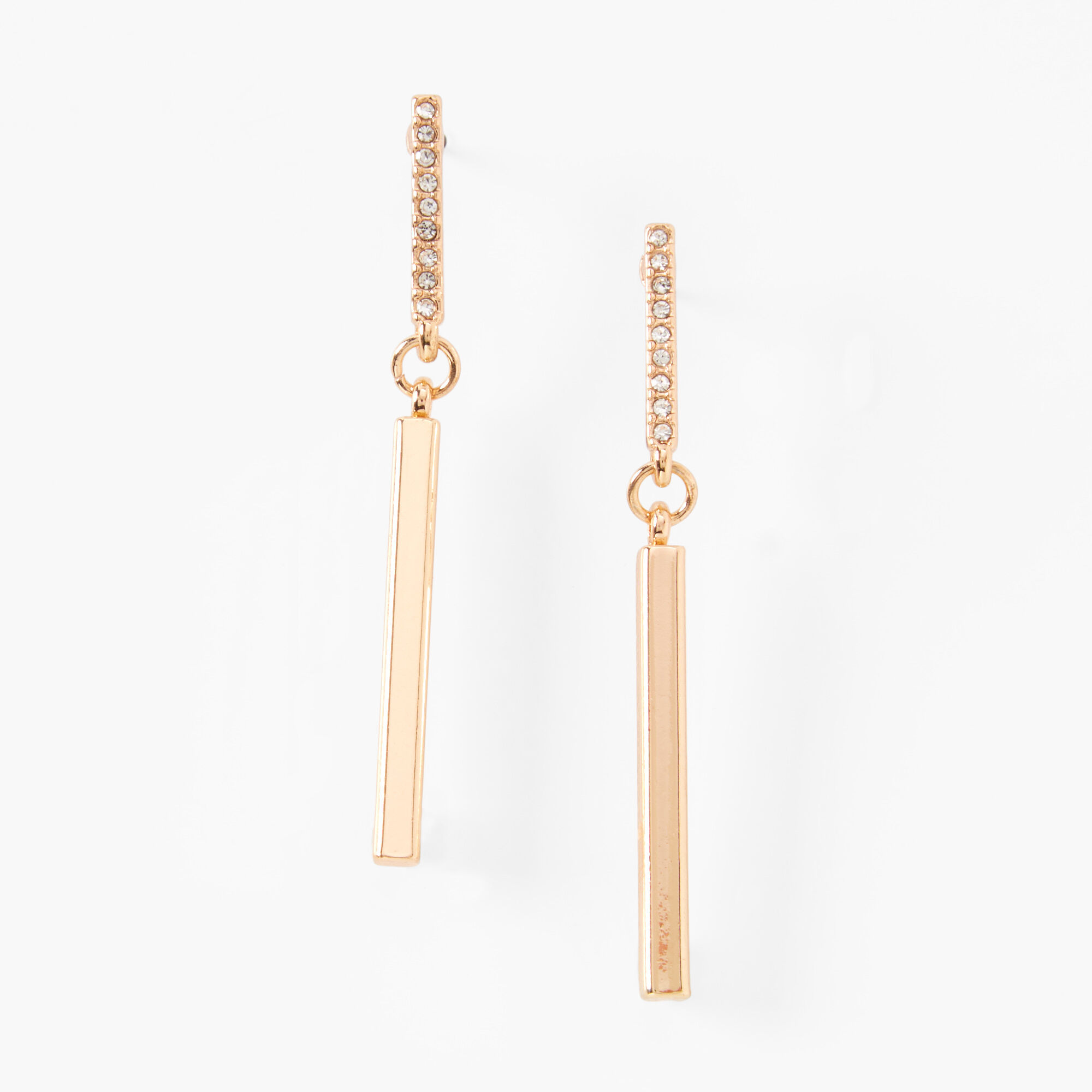 Gold 2" Crystal Bar Drop Earrings,