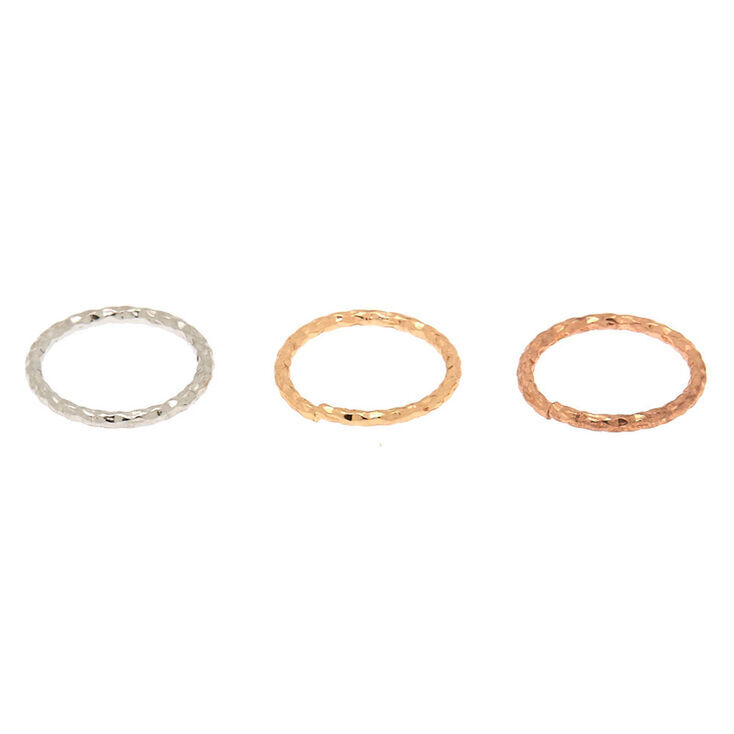 20G Mixed Metal Stainless Steel Textured Hoop Nose Rings - 3 Pack,